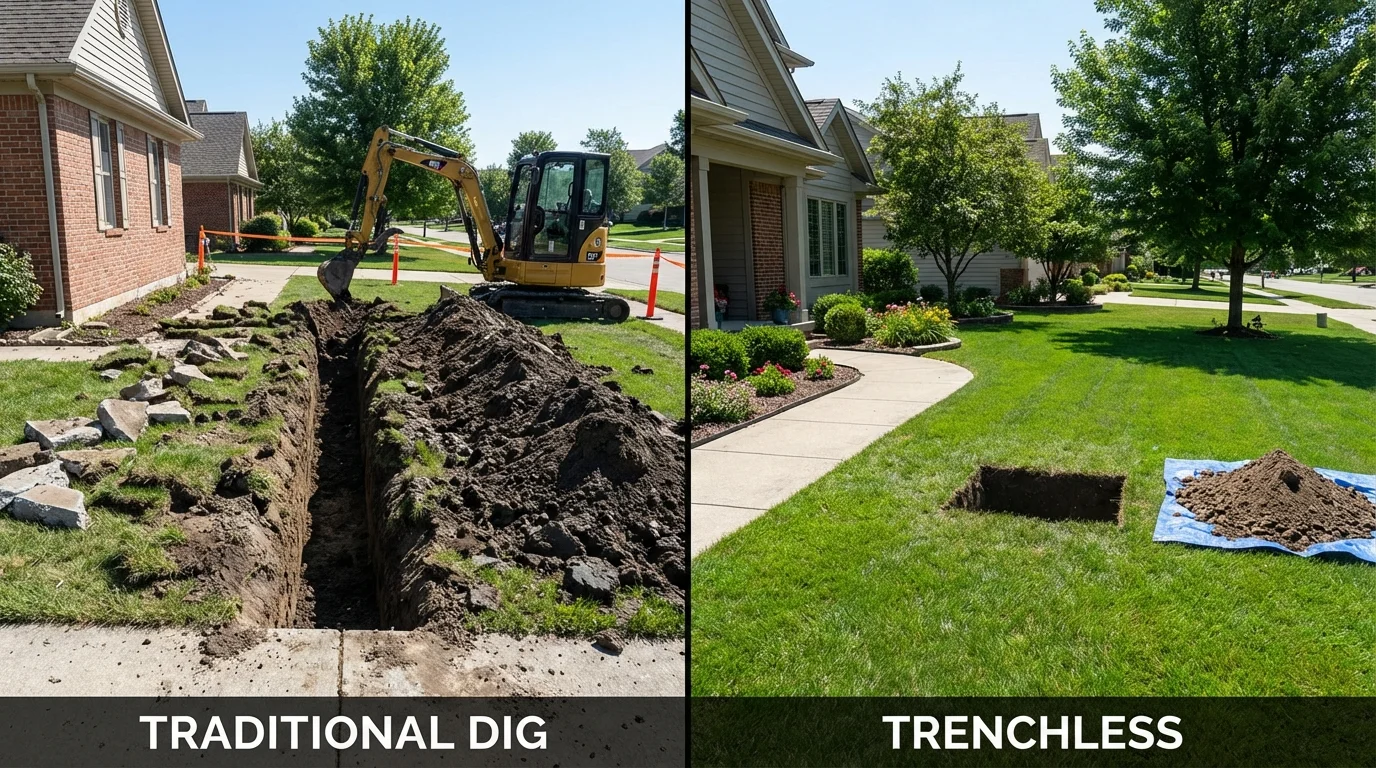 Trenchless sewer repair with minimal yard damage versus traditional excavation in Closter, NJ